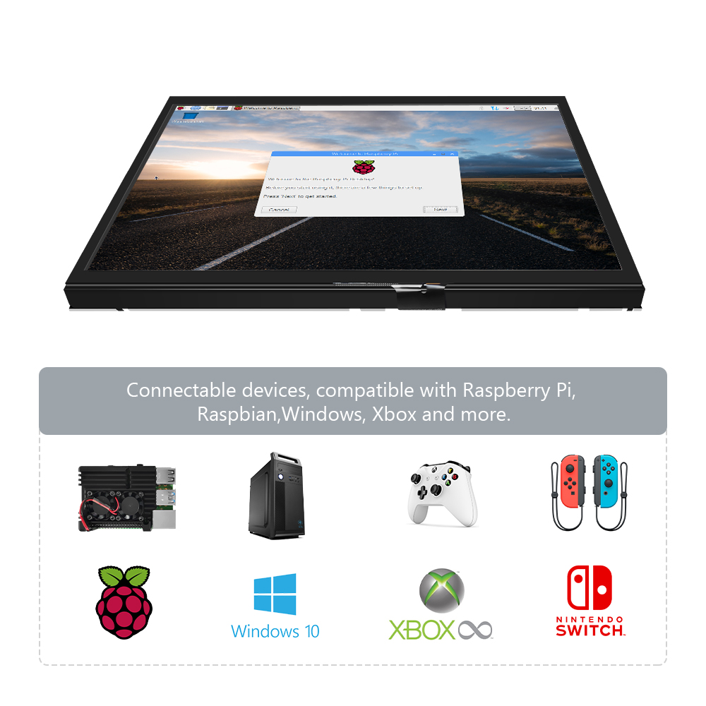 Raspberry Pi 10.1 Inch Capacitive Touch Screen Ips - 10,1-calowy monitor komputerowy LCD (HDMI) z